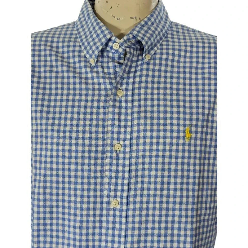 Polo Ralph Lauren Oxford Blue Gingham Custom Fit Men Button Down Shirt Sz XL EUC